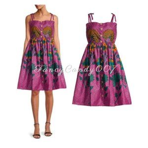 Elisamama Tami Print A-Line Dress, Size XL Grape, Teal & Orange